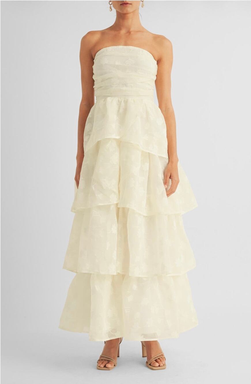 Arose Studio Milan Floral Jacquard Strapless Gown L